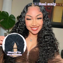 DSEKCAIN Deep Wave V Part Wig Human Hair Glueless Clip In 100% Real Human Hair Deep Curly V-part Wigs No Glue No Sew In Upgrade U Part Wig For Beginners Friendly 200 Density 26 Inch