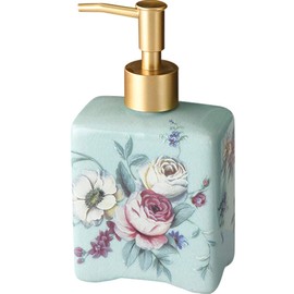 WAYUTO 12 Oz Vintage Soap Dispenser Ice Crack Ceramic Liquid Soap Dispenser Lotion Pump Bottle for Kitchen Countertop Bathroom Decorative Antique Floral Porcelain Hand Soap Dispenser Blue Peony