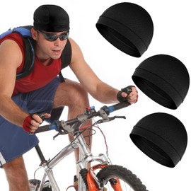 Opvixi 3 pcs Skull Caps, Lightweight Helmet Liner, Breathable Cycling Cap, Cooling Sweat Beanie Hat for Men Women Running Cycling Motorcycle Wicking (Black)