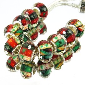 TianBo - 100 abalorio de vidrio chapado en plata, diseño de murano, diseño de Navidad, para pulseras europeas, fabricación de joyas (S08: 14 x 9 mm)