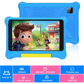 Yicty Children's Tablet 7 Inch Android Tablet for Kids 5GB RAM 32GB ROM Child Lock IPS HD Bluetooth WiFi Quad Core Dual Cameras Children's Tablets PC with Protective Case (Blue)