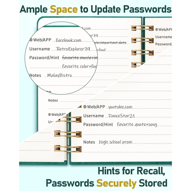 WEMATE Spiral Password Book with Alphabetical Tabs, Small Password Keeper