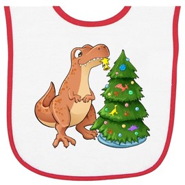inktastic Tyrannosaurus Rex Decorating Christmas Tree Baby Terry Cloth Bib White and Red 382c7