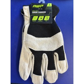 AWP Mesh Back Suede Cowhide Palm Men Gloves Large Breathable Black Quick Fit
