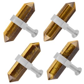 moonsix Pack of 4 Double Pointed Hexagonal Drawer Handles Silver Crystal Stone Knobs with Screws for Kitchen Cabinet Dresser Decor, Tiger's Eye Stone
