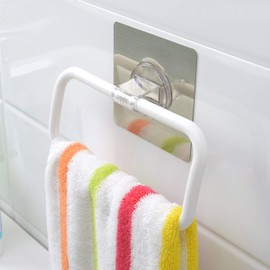 VELTO ENTERPRISES Plastic Towel Holder | No-Drill Towel Hanger Ring Square for Bathroom & Kitchen | Self-Adhesive | Strong & Durable | White