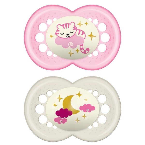 MAM Night Pacifiers (2 Pack, 1 Sterilizing Pacifier Case), MAM