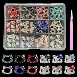 Pizadix 96 Pcs 3D Cute Cat Silver Nail Charms for Nail Art Decoration