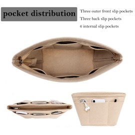 D.DUO Purse Organizer Insert, Tote Bag Organizer Insert, Felt Bag Divider With 12 Pockets, Compatible With Tote, Handbags (Beige, Medium)