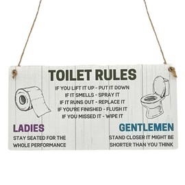 Second Ave Funny Toilet Rules Wooden Hanging Rectangle Home Bathroom Sign Plaque