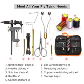 Fly Tying Tools Kit with Fly Tying Threader Needle Whip Finisher Scissors Fly Tying Kits for Flying Fishing Professionals Beginners