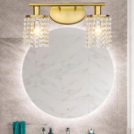 TISLYCO Crystal Vanity Light, Bathroom Lights Over Mirror 2-Light Wall Light Fixtures Luxury Wall Sconce Clear Crystal Drop Wall Lamp for Bathroom Powder Room