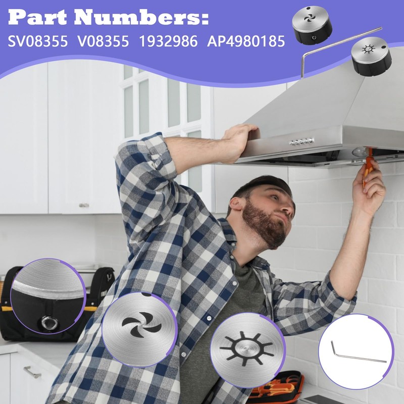 IWIWE 2026 Upgrade SV08355 Hood Knob Replacement Kits,Blower and Light