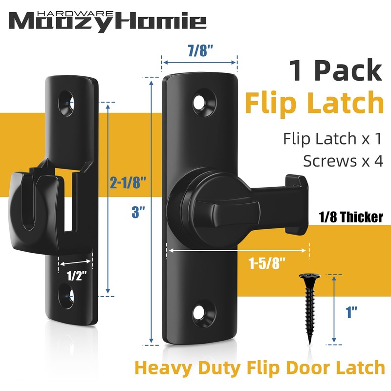 MaozyHomie Flip Door Latch, 90/180 Degree Barn Door Latch, Black