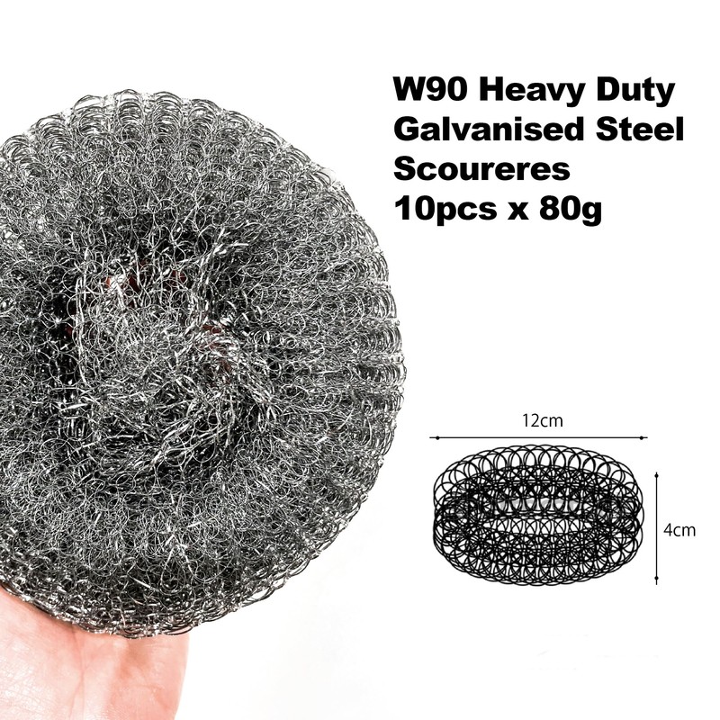 10Pcs W90 Professional-Grade Large Heavy Duty Galvanised Steel Scourers 80g,