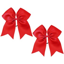 2 Pcs 8 Inches Large Cheer Bow Hair Ties Fabric Bow Ponytail Holders Big Bowknot Hair Elastics Cheerleader Elastic Bands Cheerleading Hair Ropes Plain Bow Hair Scrunchies Red