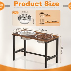 Piskyet Extra Large Elevated Dog Bowls, Metal Raised Dog Bowl Stand with 2 X-Large 304 Stainless Steel Bowls-(12 Cups - 92oz), Non-Slip Tall Stand for Large & Extra Large Breed Dogs