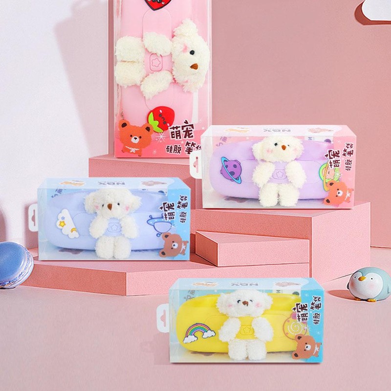 Silicone Pencil Case Cute Cartoon Stationery Plush Doll Animal Storage