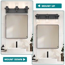 Danshinro Bathroom Lighting Fixtures Over Mirror, Square Design & Rectangle Large Backplate, 3 Lights Morden Vanity Lighting Fixtures, Bathroom Light Fixtures for Bathroom/Living Room/Bedroom, Black