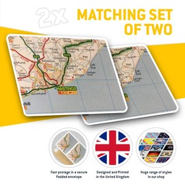 Rectangle Stickers (Set of 2) 10cm - Hastings UK Road Map Decals for Laptops,Tablets,Luggage,Scrap Booking,Fridges, 45303