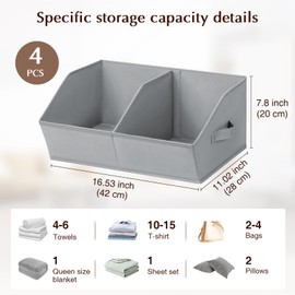 Homsorout Closet Organizers and Storage Bins - 4 Pack Collapsible Divided Trapezoidal Cube Storage Bins Baskets For Organizing Clothes Blankets,Toys, Books, Towels(Light Grey)