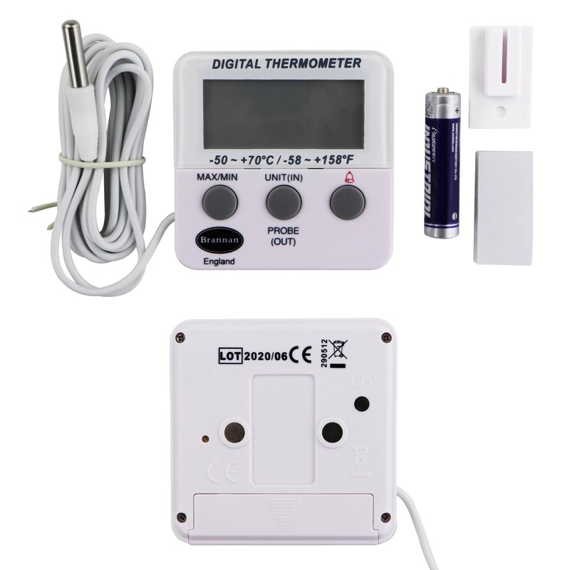 Brannan Refrigerator Thermometer Digital - Fridge and Freezer Alarm Alert