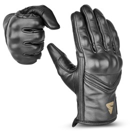 Shaz Premium Cowhide Leather Motorcycle Gloves for Men and Women- Touchscreen Hard Knuckle Protected Motocross Motorbike Racing Riding Biker Gloves (Black, Large, Ambidextrous)