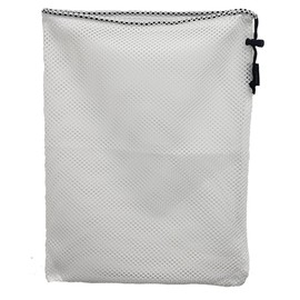 JCS 15x20 Nylon Drawstring Mesh Bag. Durable, Breathable Storage w/Barrel Lock for Shellfish, Fishing, Dive Gear, White