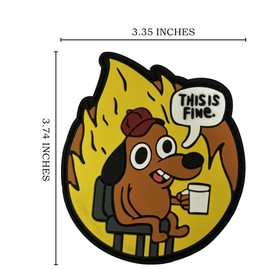 Tavashome Funny Humor This is Fine Dog Patch, 3D PVC Rubber Hook Loop Fastener Tactical Morale Meme Patches, 3.74" x 3.35" Sized, Creative DIY Cap Hat Vest Bag Backpack Patch