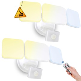 EMANER Outdoor Security Floodlight Waterproof, Remote Control, Motion Sensor or Stay On, Brightness Adjustable, Tunable White, 280W Equiv. 120V Motion Light for Yard Patio Porch (White, 2Pack)