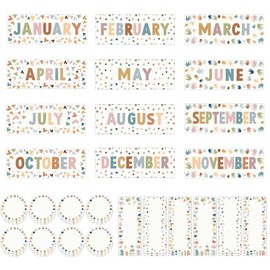 XMBHHRM 60 Pcs Months of The Year for Classroom, Back to School Monthly Bulletin Boarder Decoration with Glue Round Rectangle Cutouts, Holiday Headliners for Classroom School