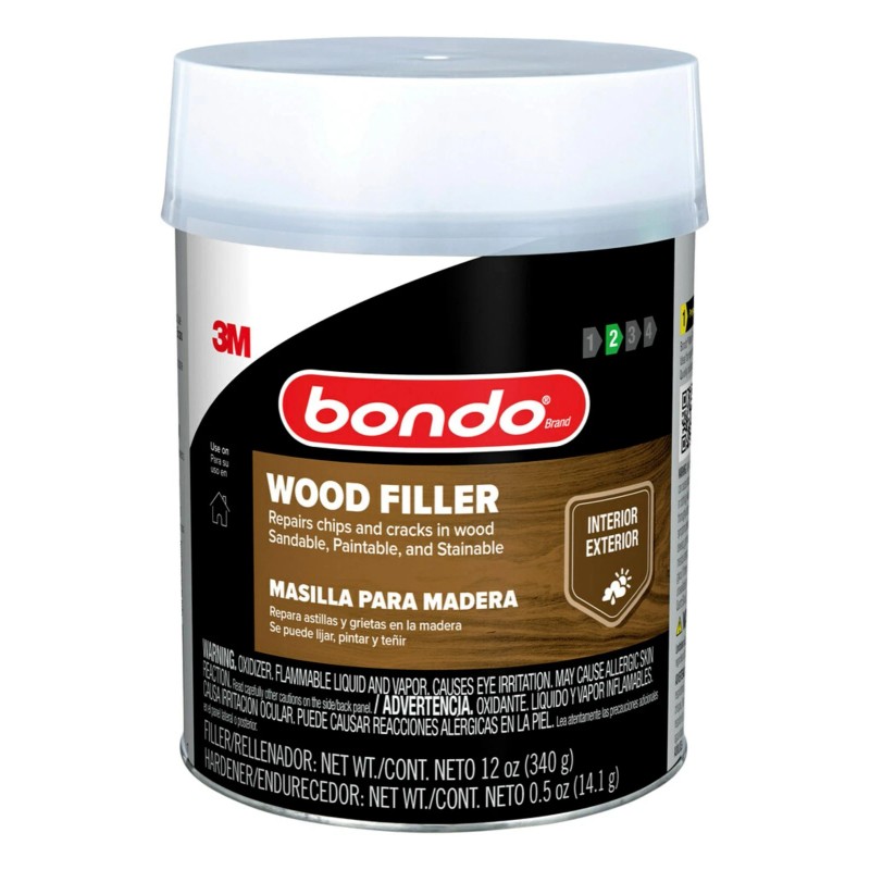 Bondo Wood Filler 12 oz with Hardener 0.5 oz, Repairs