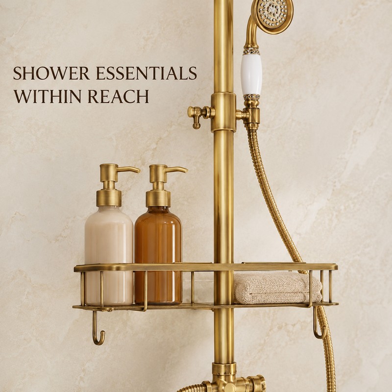 Antique Brass 8-Inch Rainfall Shower System with Hand Shower &
