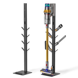 PEGZONE Vacuum Stand for Dyson Gen5 V15 V12 V11 V10 V8 V7 V6, Tineco S11 A10 A11, Eureka NEC180 280TL, Cordless Vacuum Cleaner Holder with 8 Storage Hooks, Accessories & Attachments Organizer, Black