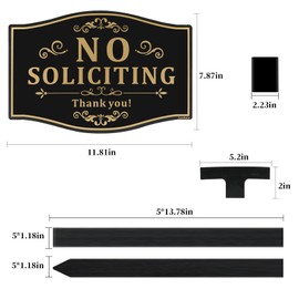 Acrebain No Soliciting Sign with Stake Yard Sign, 12"x8"/36 inch Height Aluminum with Fiberglass Stake, Double-sided printing with UV Protection,With reflective film,Screwless mounting for Lawns and Gardens