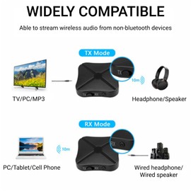 Bluetooth Transmitter Receiver, 2-in-1 Wireless Bluetooth 5.0 Adapter, with 3.5mm to 2RCA Cable, for TV/Car Speakers/Mobile Phone/Computer Audio