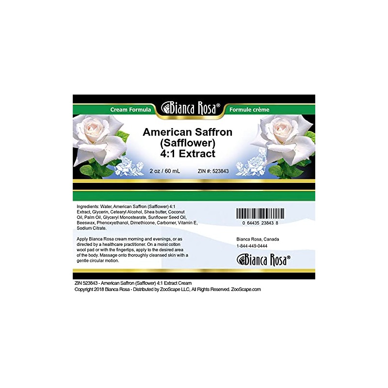 Bianca Rosa American Saffron (Safflower) 4:1 Extract Cream (2 oz,