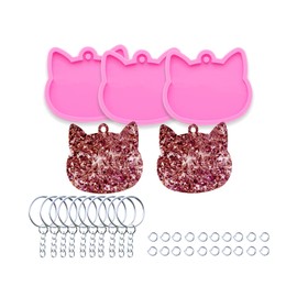 AMZTOART 3 llaveros de silicona de resina brillante con cabeza de gato para manualidades, arte epoxi, hecho a mano, con 10 llaveros (DY0097+DY0097+DY0097)