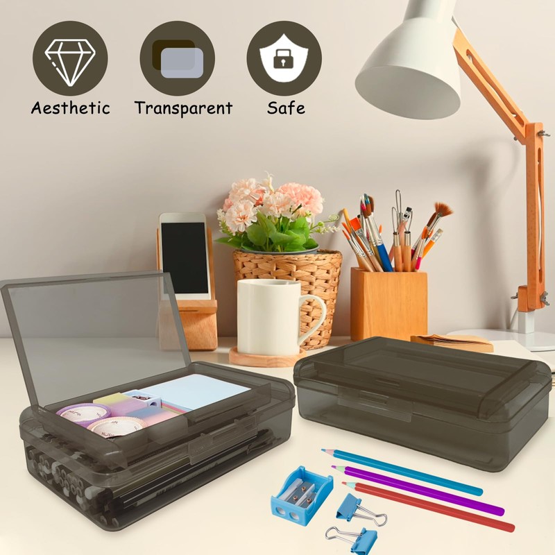 Nuozme Double Layer Large Capacity Pencil Box,Plastic Translucent Pencil Box,