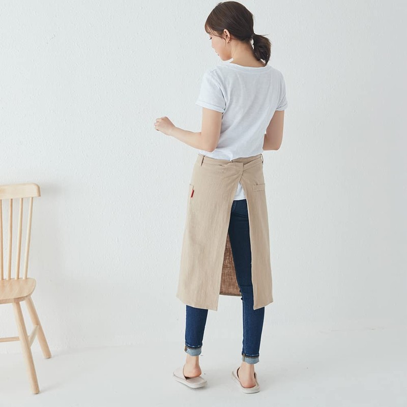 JOYAIYI Apron, Cafe Style, 2 Pockets, Natural Linen, Simple, Unisex,