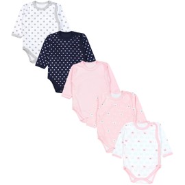 TupTam Baby Bodysuit Long Sleeve - Wrap Bodysuit Long Sleeve in Pack of 5 Cotton for Girls and Boys, Bear Pink White Hearts Dark Blue Stars Grey Apricot
