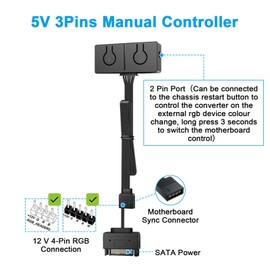 AYWHP RGB Converter 12V to 5V ARGB Controller Hub - Dual Control with Motherboard Sync/Manual Control, 5V/3Pin 12V/4Pin ARGB Adapter, Compatible with RGB Motherboards