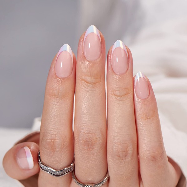 French Tip False Nails Short - BTArtbox Almond Press on