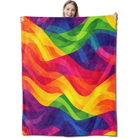 CUEBOS Rainbow Wave Flannel Throw Blanket 50x60 Inch, Colorful Vibrant Geometric Art Wavy Stripe Blankets Soft Cozy Fleece Throws for Adults Bed Sofa Dorm Living Room Abstract Home Decor Gifts
