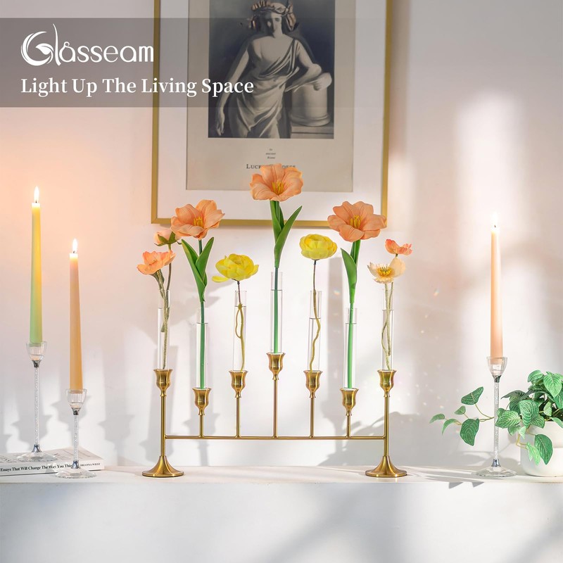 Bud Vases with Candle Holders: Glasseam 7Pcs Small Vase &