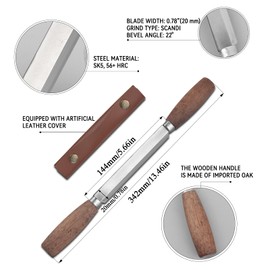 MonkeyKingBar -13.5in Length Draw Knife Woodworking Tool with 5.7" Sk5 Steel Blade & Oak Handle & Leather Sheath-Hand Whittling Knives for Wood Carving Tool for Spoon, Tableware & Fine Planing