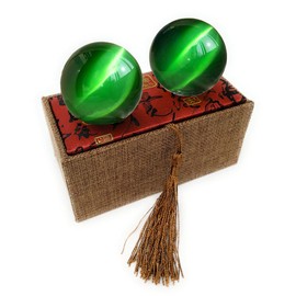 RCSTONE - Bolas artificiales verdes de 2 pulgadas de ojo de tigre para gato, bolas de terapia de manos, bolas de estrés para aliviar el estrés, bolas de meditación chinas con bolsa de transporte (embalada en caja) M20