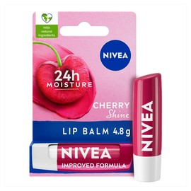 NIVEA NIVEA Cherry Shine Lip Balm (4.8g), Flavoured Lip Balm with Shea Butter, Natural Oils and Vitamins, Provides 24h Moisture and a Soft Red Shine, Vegan Lip Care Formula