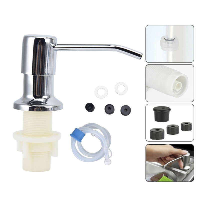 Sink Soap Dispenser Kit with Silicone Tube Stainless Steel Electroplating