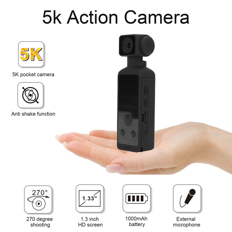 1.3 Inch Handheld Action Camera, 5K 30FPS 270° Rotatable HD